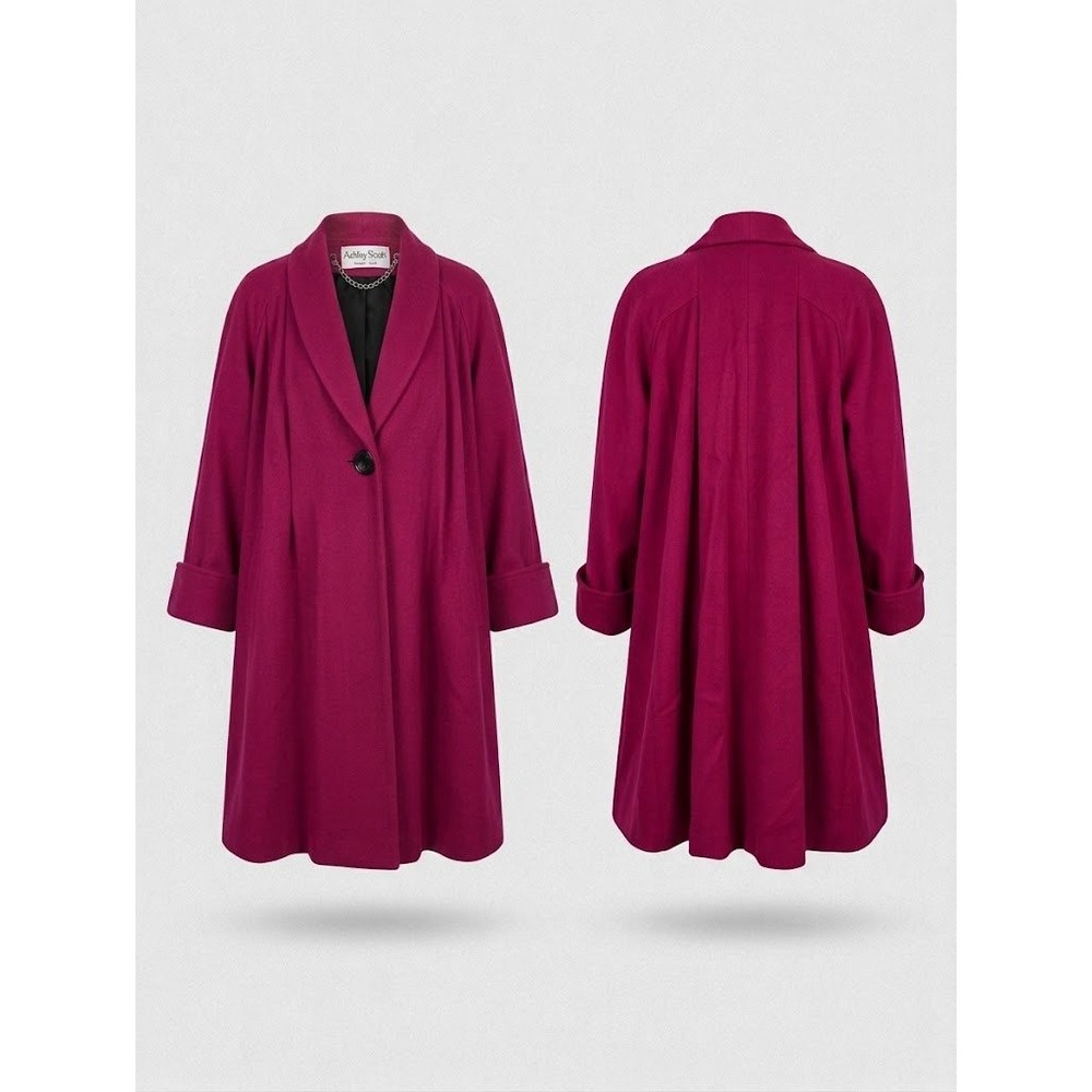 Vintage 80s Ashley Scott Magenta Wool Blend Swing Coat Shawl Pink USA Made